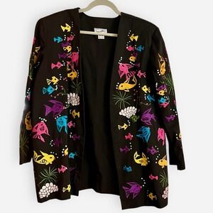Jesus A Diaz Blazer Embroidered Jacket Cotton Womens Medium M Mexico Fish